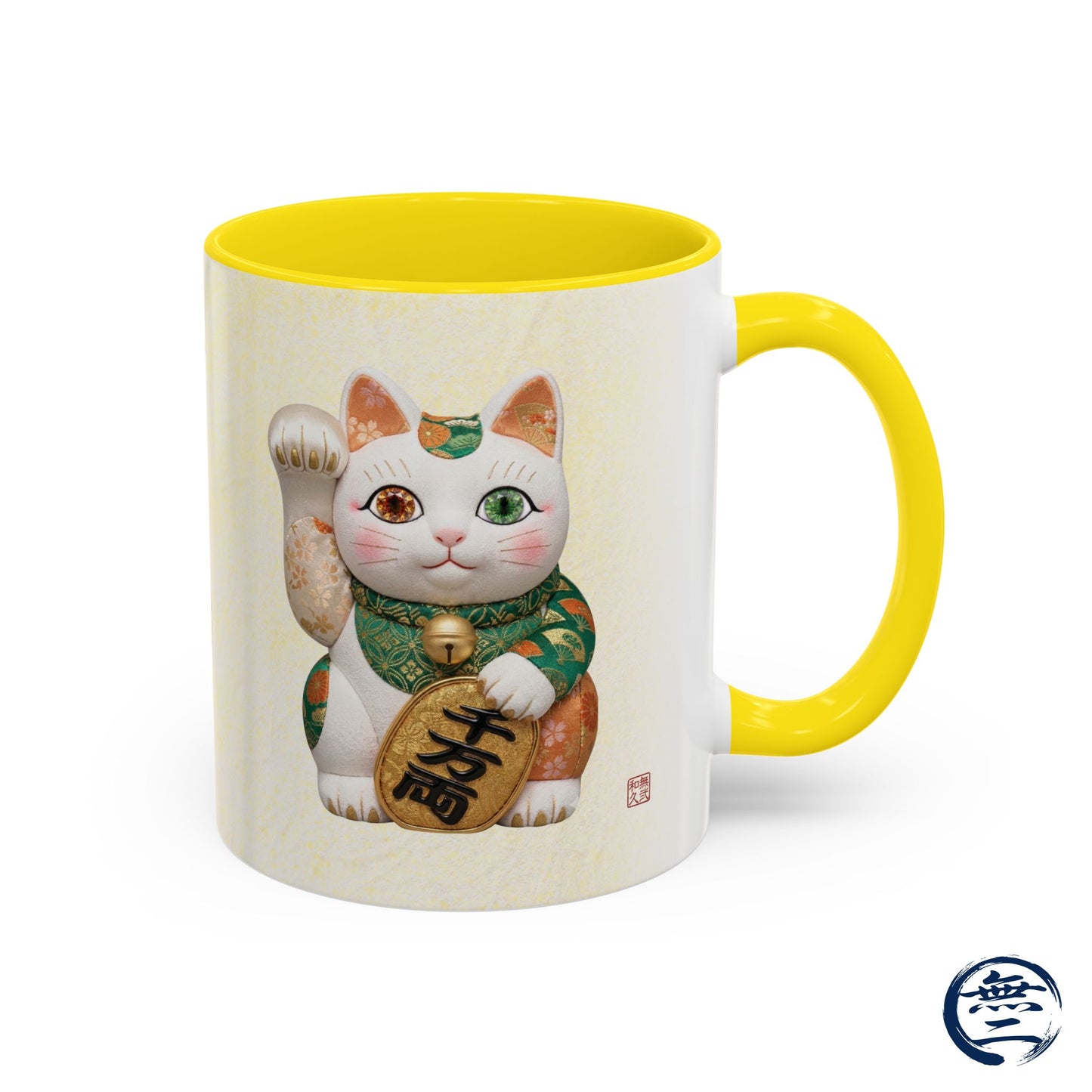 Shin-Maneki neko Modern Kimekomi Decor Style Mug (11oz) | Odd-Eye & Smile Dual Design- Beckon Wealth and Prosperity NK2M | MU-NI Japan
