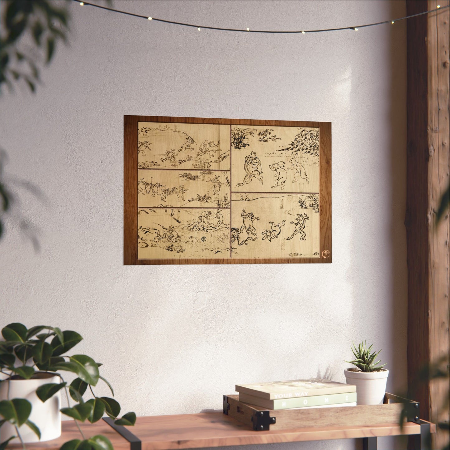 Choju Giga Frogs and Rabbits Woodburn Style Japanese Art Print- -3D Printed Frame Effect Wall Decor Poster | MU-NI Japan