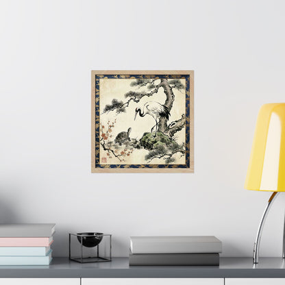 Japanese Crane and Turtle Pine and Plum Tree Matte Square Poster - Symbol of Longevity & Peace  | CT2K MU-NI Japan
