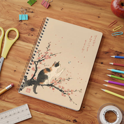 EU UK only - Japanese Calico Cat & Sakura Cherry Blossom Spiral Notebook -  For Art Journal Gift for Cat Lovers | CC3I MU-NIJapan