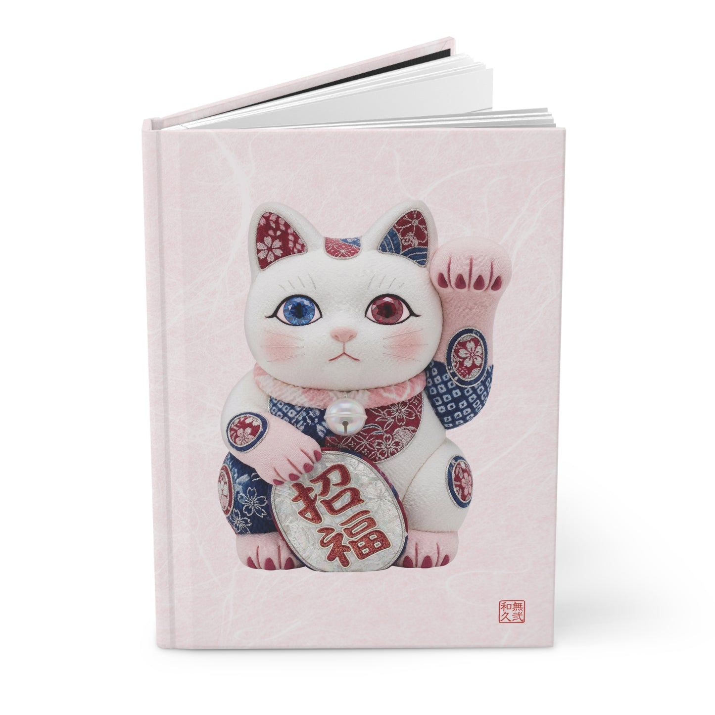 Shin-Maneki neko Modern Kimekomi Decor Hardcover Journal - Beckon Health and Happiness, Kawaii Cat Japandi Style Art MS2J | MU-NI Japan