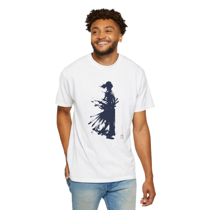 Minimalist Samurai Silhouette Zen T-Shirt - One and Only Garment-Dyed Tee SR4T | MU-NI Japan