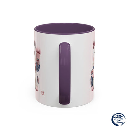 Modern Maneki neko Kimekomi Style Mug (11oz) - Dual Design- Beckon Health and Happiness | NK2M MU-NI Japan