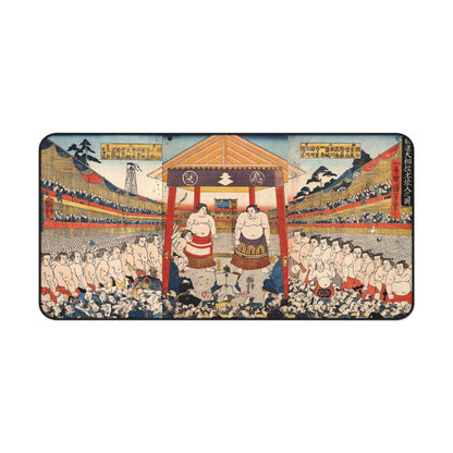 Vintage Sumo Ukiyo-e Desk Mat 16x32 inch - Utagawa Kuniyoshi Japanese Traditional Art  | MU-NI Japan