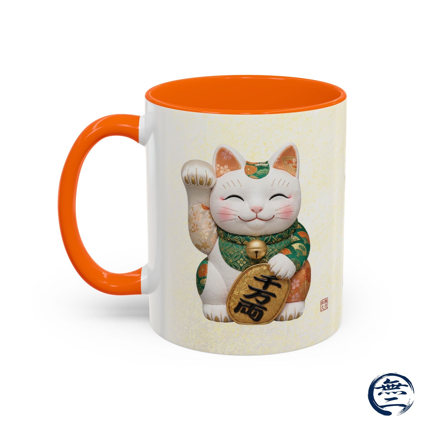 Shin-Maneki neko Modern Kimekomi Decor Style Mug (11oz) | Odd-Eye & Smile Dual Design- Beckon Wealth and Prosperity NK2M | MU-NI Japan