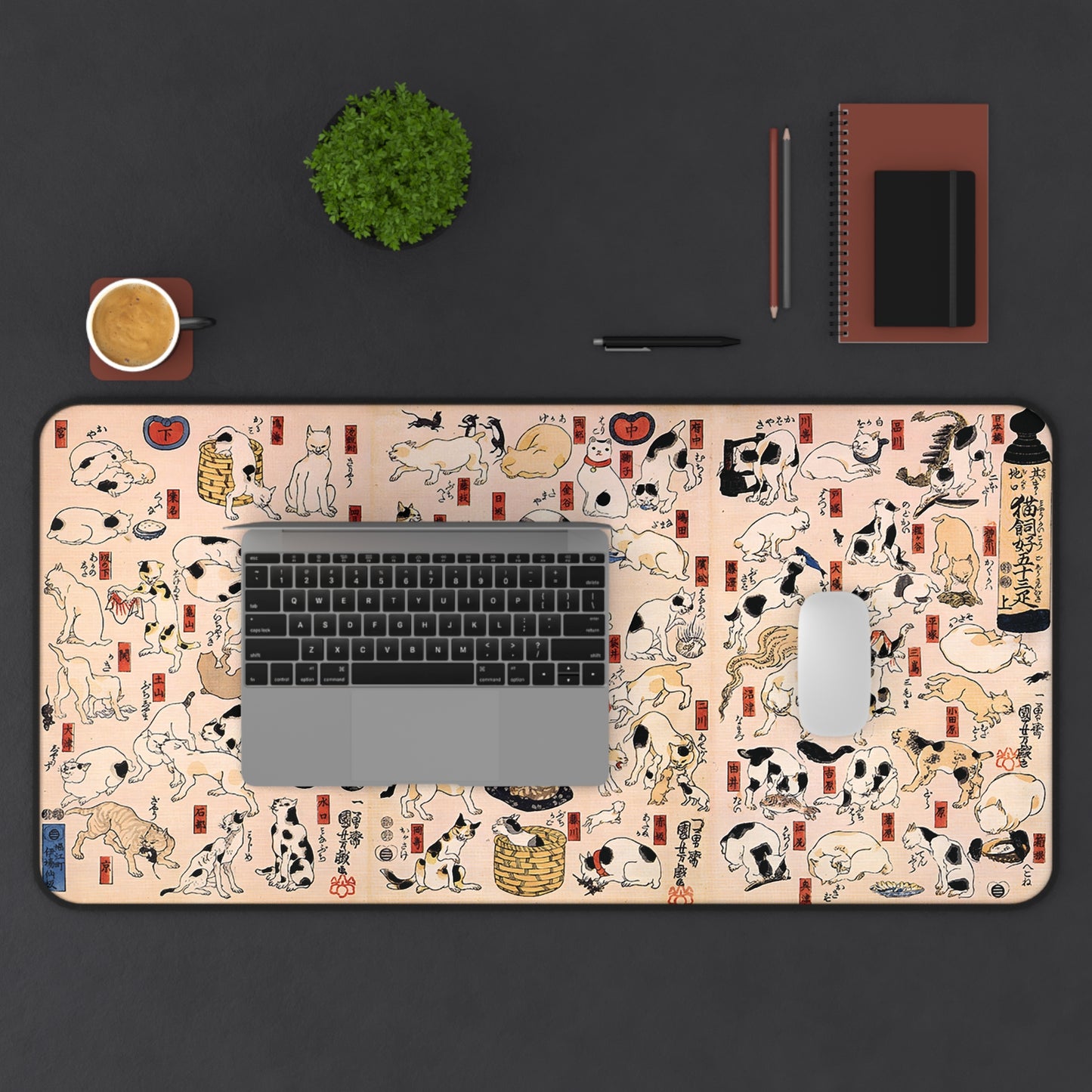 Utagawa Kuniyoshi Cats Desk Mat, Japanese Ukiyo-e Large Gaming Mouse Pad | RHC MU-NI Japan