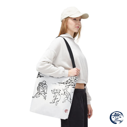 Choju Giga Tote Bag -SHIRO- Japanese Frogs and Rabbits Vintage Scroll Art | MU-NI Japan