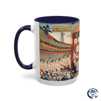 Vintage Sumo Ukiyo-e Accent Mug - Utagawa Kuniyoshi Japanese Art | RHC MU-NI Japan