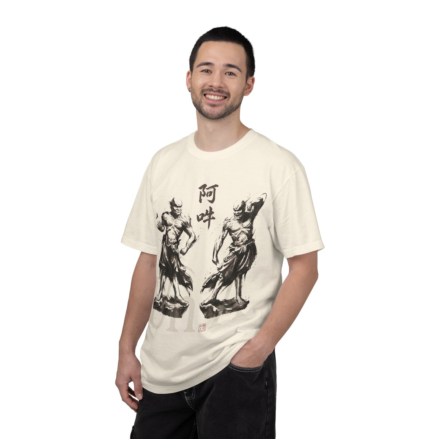 Nioh Guardians A-un Graphic Tee - Ink Wash Painting Japanese Zen Buddhist Art, Protective Spirit Minimalist Design T-shirt NI2T | MU-NI Japan