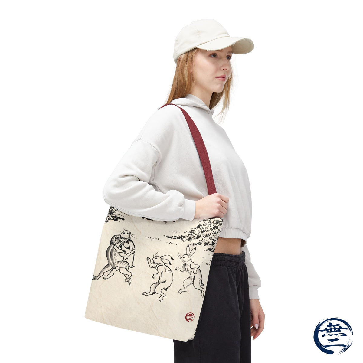 Choju Giga Tote Bag -WASHI- Japanese Frogs and Rabbits Vintage Scroll Art | MU-NI Japan