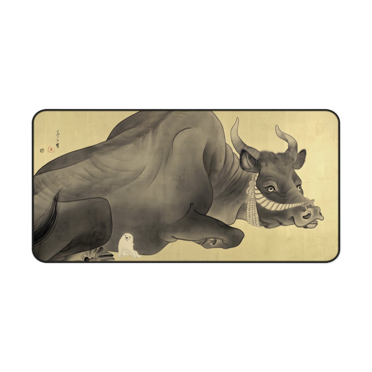 Nagasawa Rosetsu Bull and Cute Puppy Desk Mat - Remastered Japanese Art Large Mousepad | MU-NI Japan