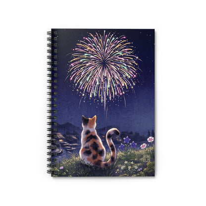 Calico Cat & Fireworks Spiral Notebook- Japanese Nostalgic Last Summer | MU-NI Japan