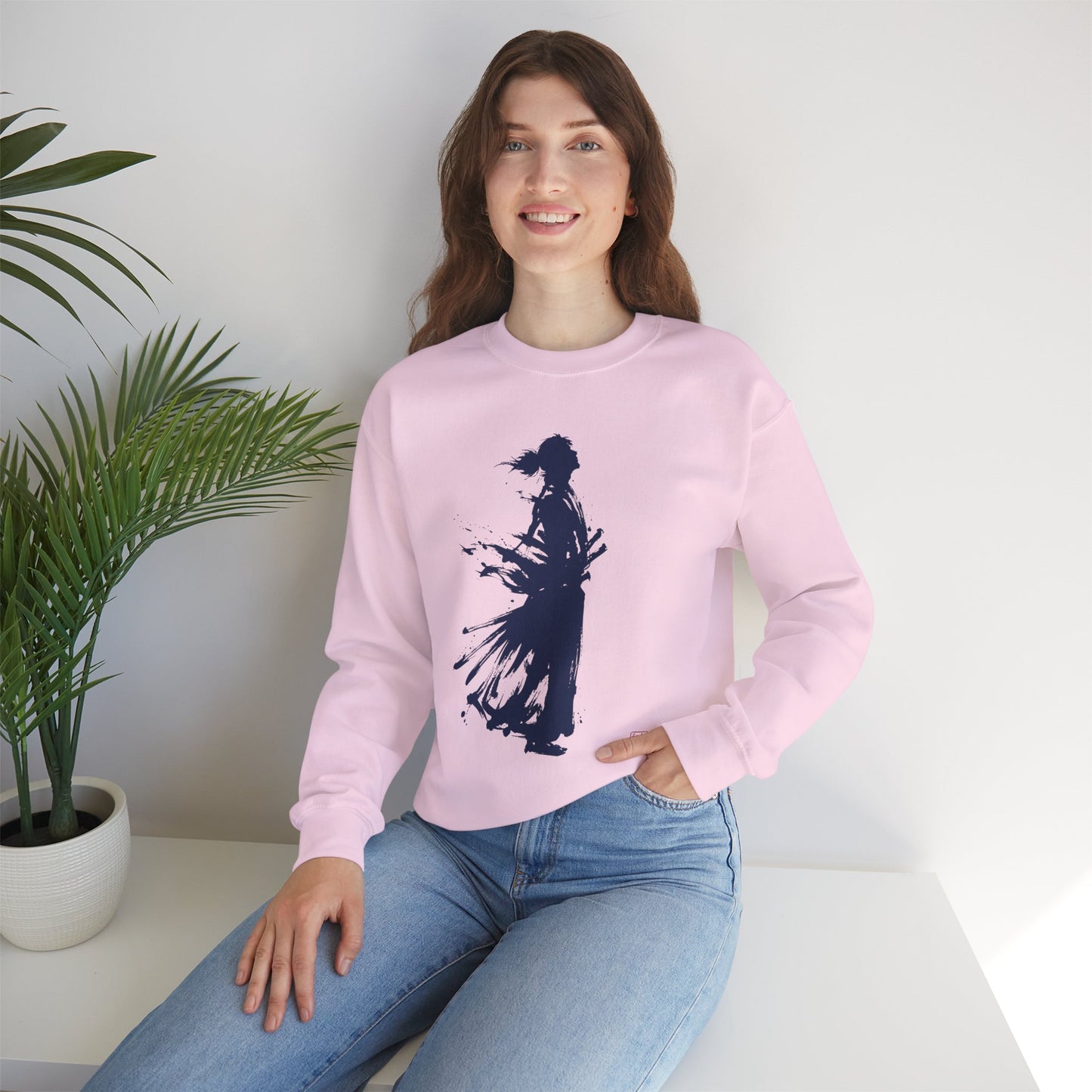 Minimalist Samurai Silhouette Unisex Crewneck Sweatshirt | "The One and Only" Shodo (Japanese Kanji Calligraphy),  SR2S | MU-NI Japan