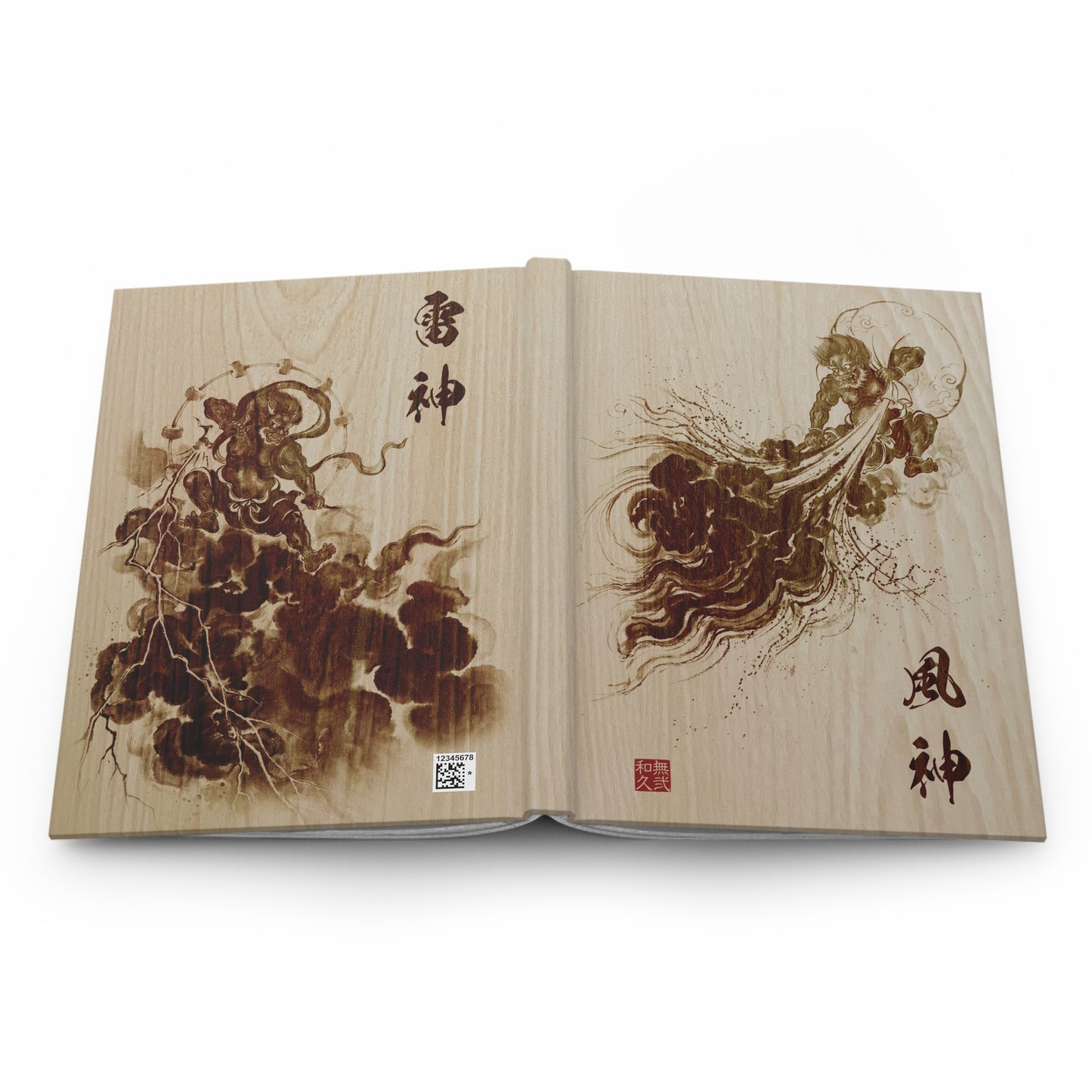 Japanese Mythology Fujin & Raijin Matte Hardcover Journal - Wood-Burning Style, pyrography style Flow and Inspiration FR1J | MU-NI Japan