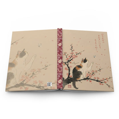 Calico Cat & Cherry Blossom Hardcover Joural - Japanese Sakura Notebook, Cute Aesthetic Diary, Gift for Cat Lovers | MU-NI Japan