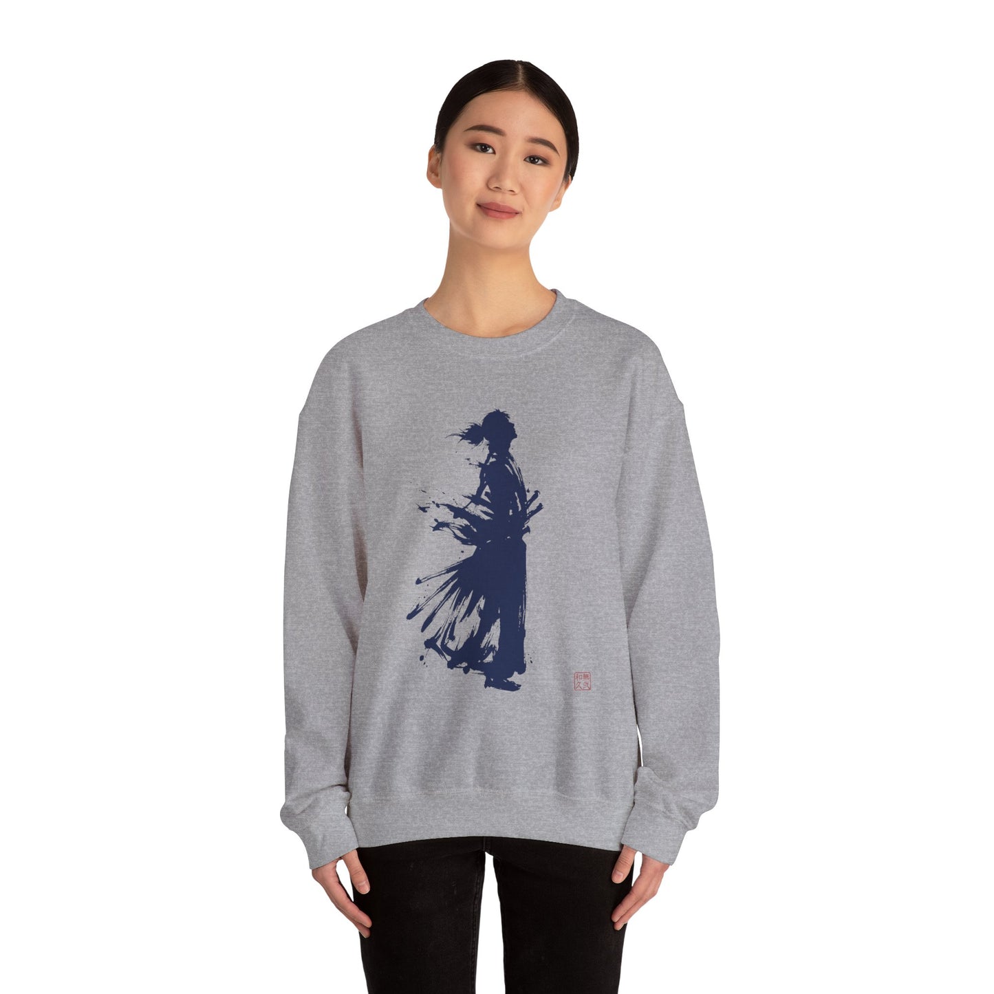 Minimalist Samurai Silhouette Unisex Crewneck Sweatshirt | "The One and Only" Shodo (Japanese Kanji Calligraphy),  SR2S | MU-NI Japan