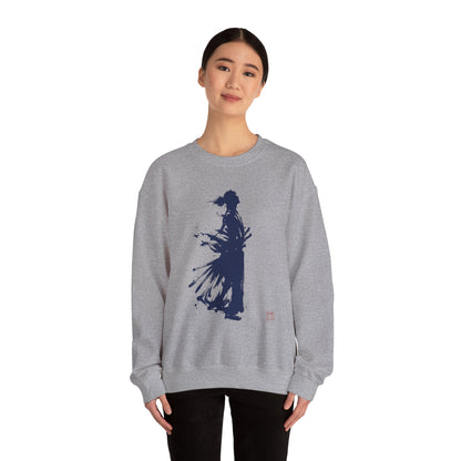Minimalist Samurai Silhouette Unisex Crewneck Sweatshirt | "The One and Only" Shodo (Japanese Kanji Calligraphy),  SR2S | MU-NI Japan