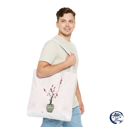 Japanese Red Plum Bonsai Tote Bag - Zen Aesthetic All-Over Print Handbag, Abstract Japandi Art Spring Floral Gift PL1D | MU-NI Japan