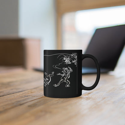 Choju-Giga Inverted Black Ceramic Mug Black Mug (11oz, 15oz), Japanese Antique Art Frog and Rabbit| RHC MU-NI Japan