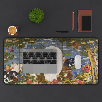 Ito Jakuchu Birds and Animals in the Flower Garden Desk Mat - White Elephant Center Ed. Vintage Japanese Art Large Mouse Pad | MU-NI Japan