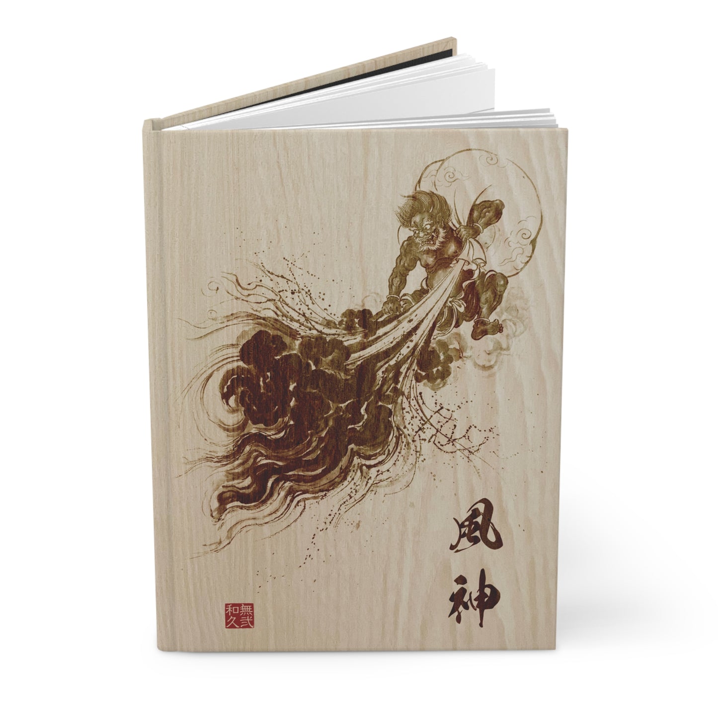 Japanese Mythology Fujin & Raijin Matte Hardcover Journal - Wood-Burning Style, pyrography style Flow and Inspiration FR1J | MU-NI Japan