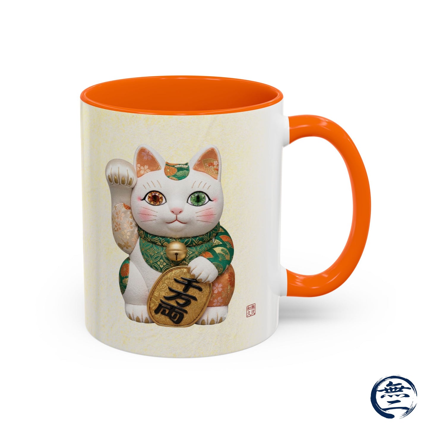 Shin-Maneki neko Modern Kimekomi Decor Style Mug (11oz) | Odd-Eye & Smile Dual Design- Beckon Wealth and Prosperity NK2M | MU-NI Japan