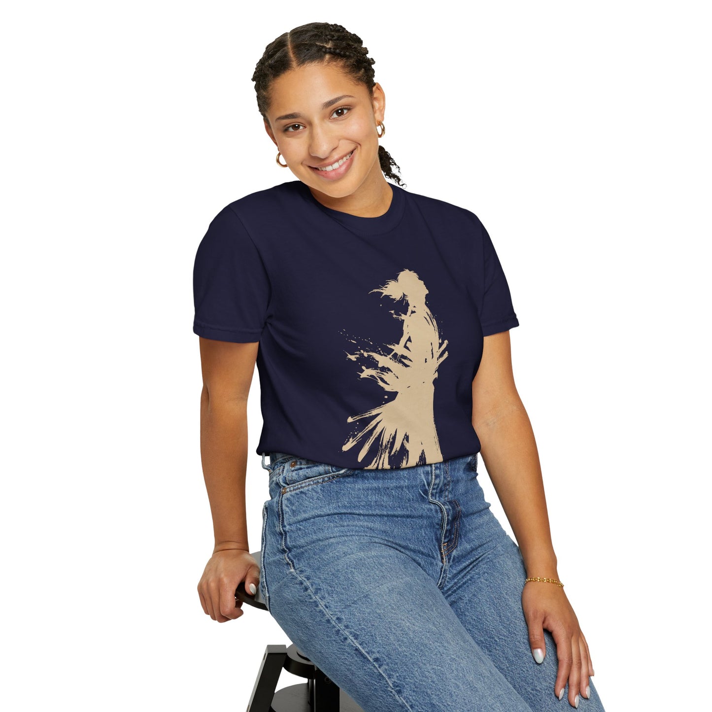 Minimalist Samurai Silhouette Zen T-Shirt - Japanese Calligraphy Kanji Shodo Art - One and Only Garment-Dyed Tee SR2U | MU-NI Japan