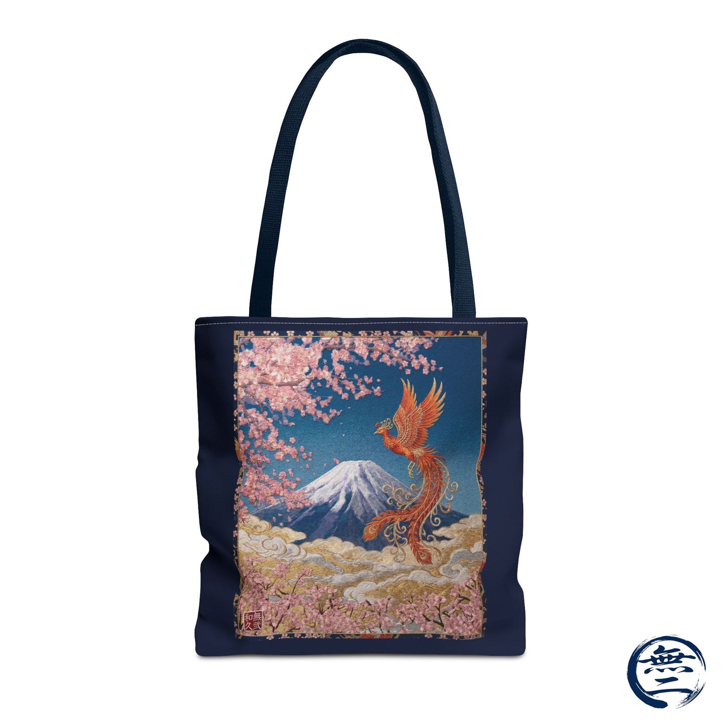 Japanese Phoenix Houou Mt Fuji Sakura Aop Tote Bag - Japandi Zen Aesthetic, Embroidery Texture Style, Mindfulness Gift HF3D | MU-NI Japan