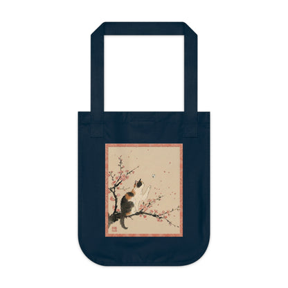 Japanese Calico Cat & Cherry Blossom "Sakura" Premium Organic Canvas Tote Bag | CC3B MU-NI Japan