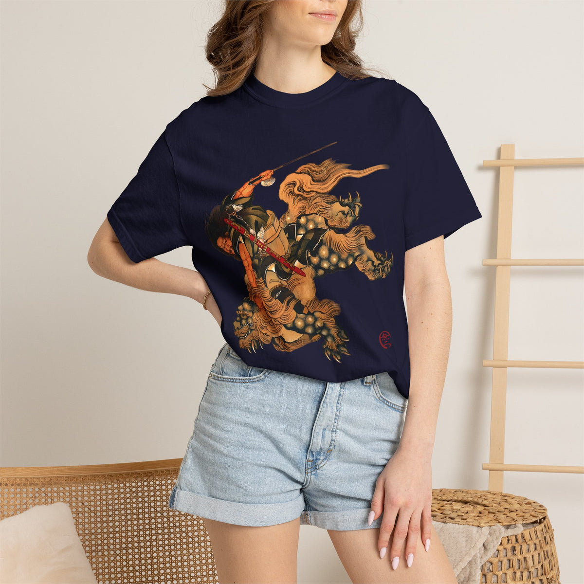 Hokusai Shoki Riding Shishi Lion T-Shirts - The Demon Queller Authentic Japanese Hero | MU-NI Japan