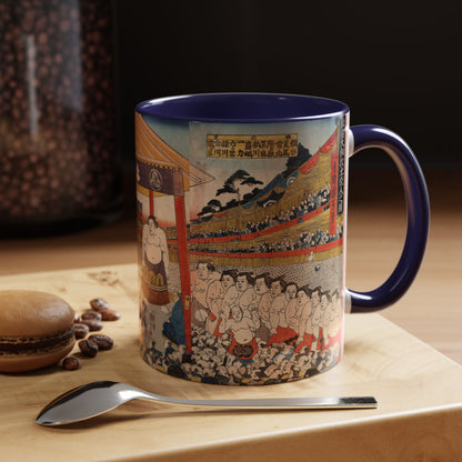Vintage Sumo Ukiyo-e Accent Mug - Utagawa Kuniyoshi Japanese Art | RHC MU-NI Japan