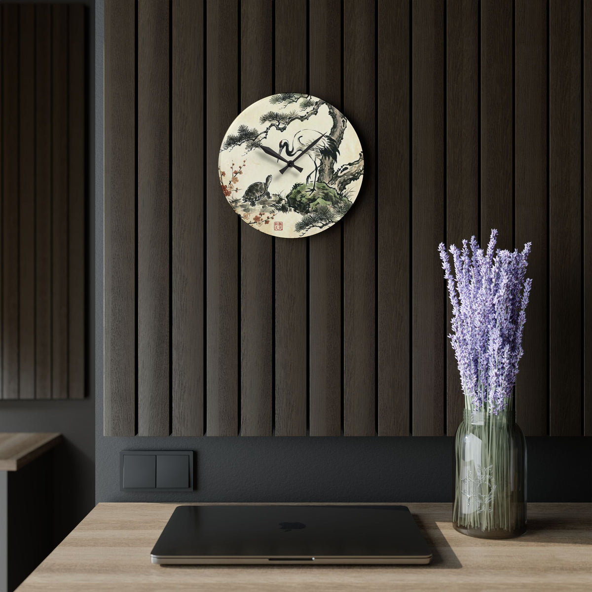 Japanese Crane and Turtle, Pine and Plum Wall Clock - Symbol of Longevity & Peace Wall Art | MU-NI Japan