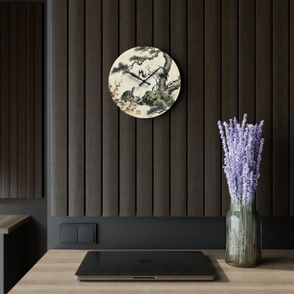 Japanese Crane and Turtle, Pine and Plum Wall Clock - Symbol of Longevity & Peace Wall Art | MU-NI Japan