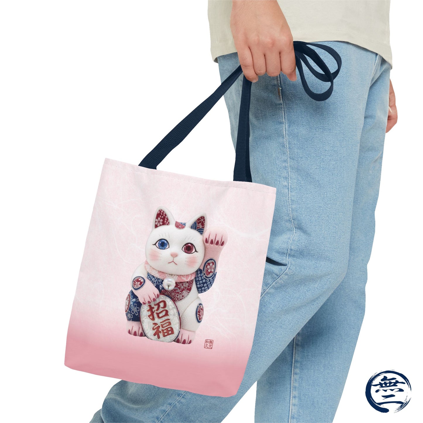 Shin-Maneki neko Modern Kimekomi Decor Style Tote Bag | Kawaii Odd-Eye & Smile Dual Design- Beckon Health and Happiness MS2D | MU-NI Japan