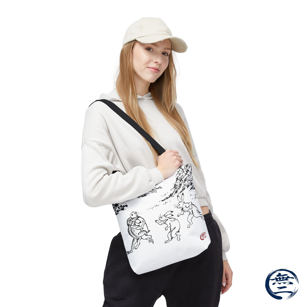 Choju Giga Tote Bag -SHIRO- Japanese Frogs and Rabbits Vintage Scroll Art | MU-NI Japan