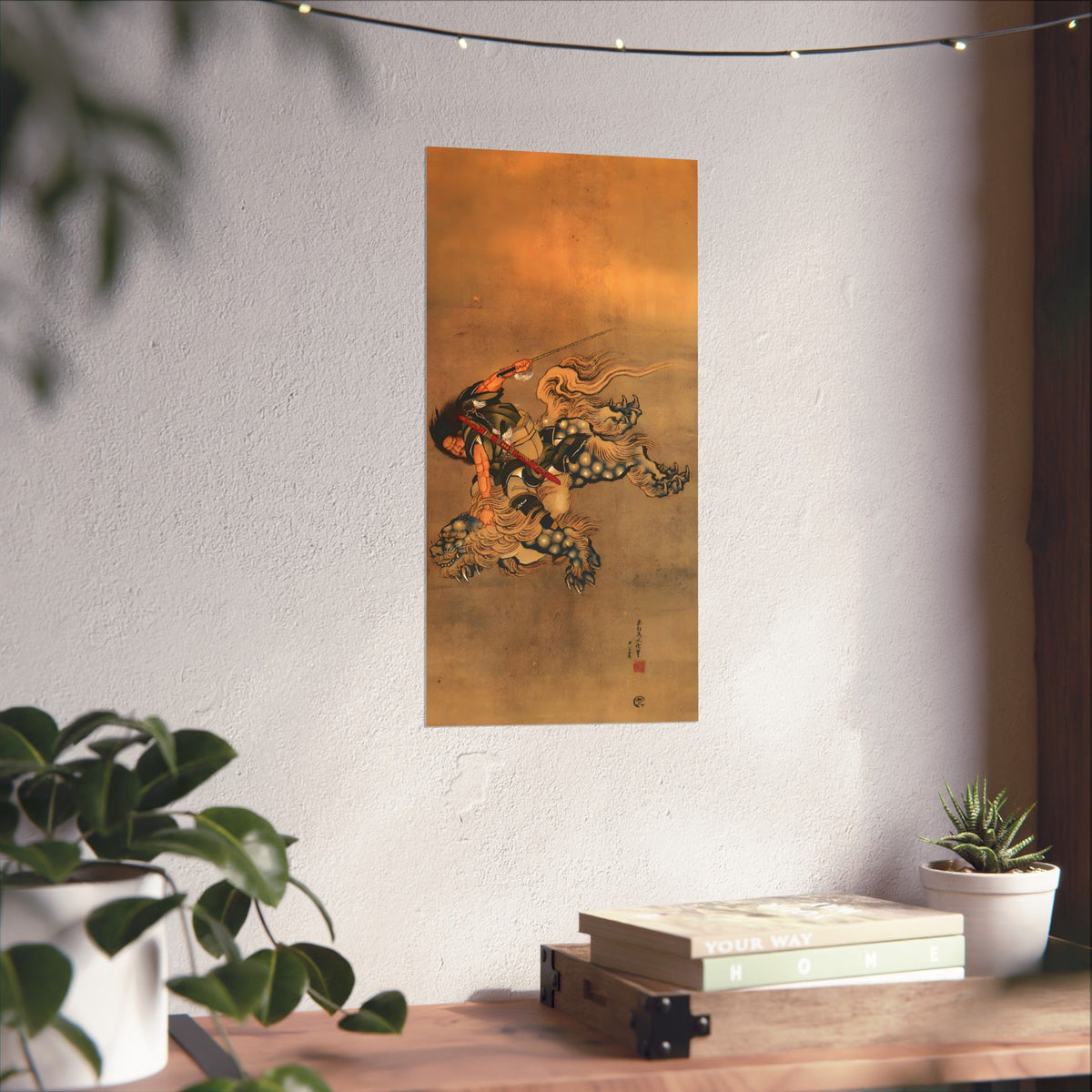 Hokusai Shoki Riding Shishi Lion Matte Vertical Poster - The Demon Queller Authentic Ukiyo-e Art Print | MU-NI Japan
