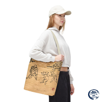 Choju Giga Tote Bag -MOKUME- Japanese Frogs and Rabbits Vintage Scroll Art | MU-NI Japan
