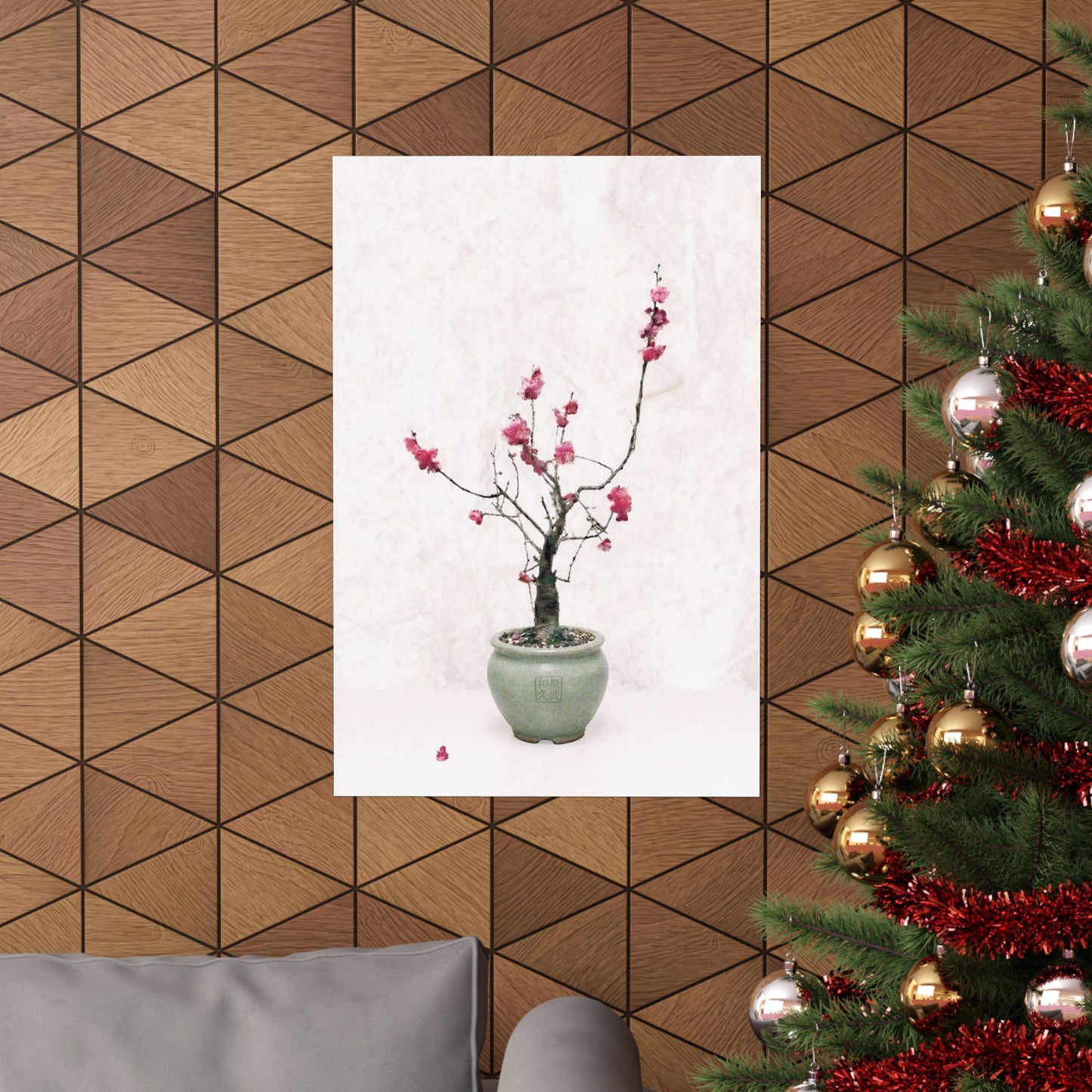 Japanese Red Plum Blossom Bonsai Art Matte Vertical Poster - Zen Botanical Decor, Minimalist Japandi Wall Art, Spring Gift PL1K|MU-NIJapan