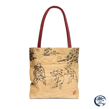 Choju Giga Tote Bag -MOKUME- Japanese Frogs and Rabbits Vintage Scroll Art | MU-NI Japan