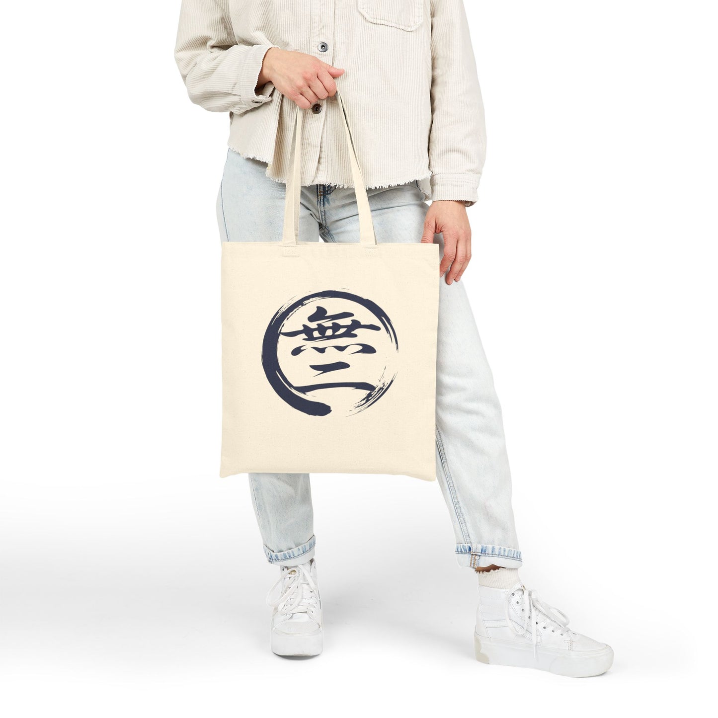 Minimalist Zen Art Heavyweight Cotton Canvas Tote Bag - Enso Circle and "Mu-Ni" (One and Only) Calligraphy ES1A  | MU-NI Japan