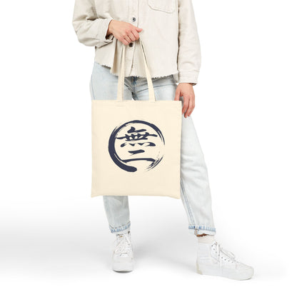 Minimalist Zen Art Heavyweight Cotton Canvas Tote Bag - Enso Circle and "Mu-Ni" (One and Only) Calligraphy ES1A  | MU-NI Japan