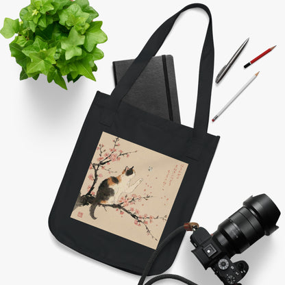 Japanese Calico Cat & Cherry Blossom "Sakura" Premium Organic Canvas Tote Bag | CC3B MU-NI Japan