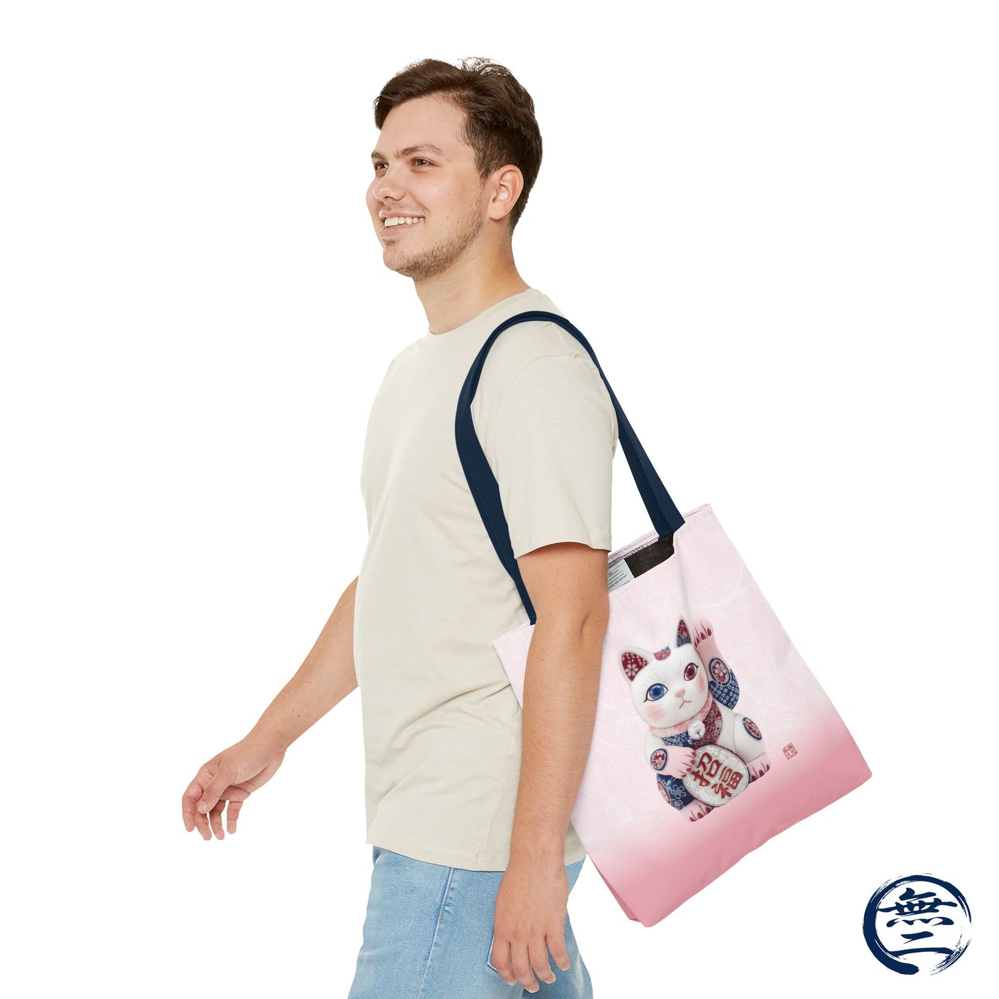 Shin-Maneki neko Modern Kimekomi Decor Style Tote Bag | Kawaii Odd-Eye & Smile Dual Design- Beckon Health and Happiness MS2D | MU-NI Japan