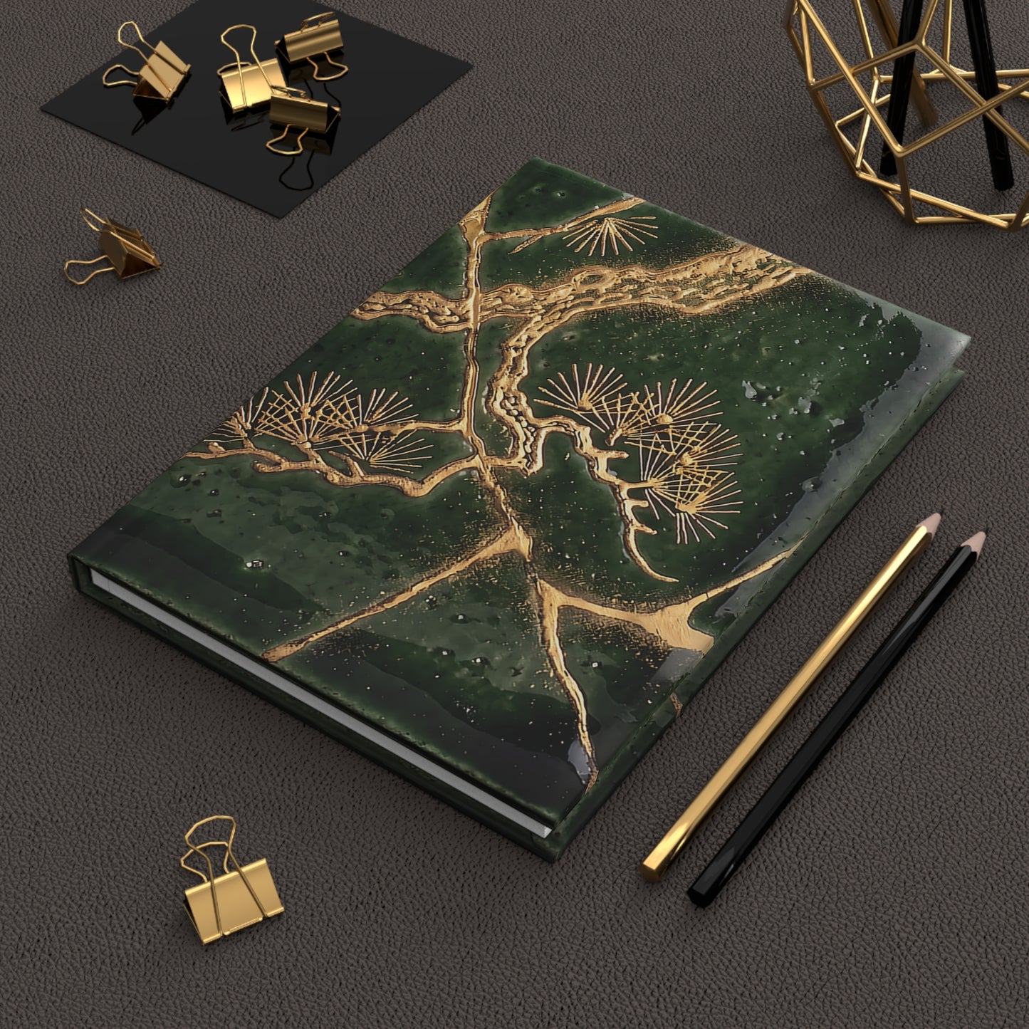 Kintsugi Pine Tree Hardcover Journal, Japanese Aesthetic Ceramic Texture Deep Green Matte Notebook | KT1J MU-NI Japan