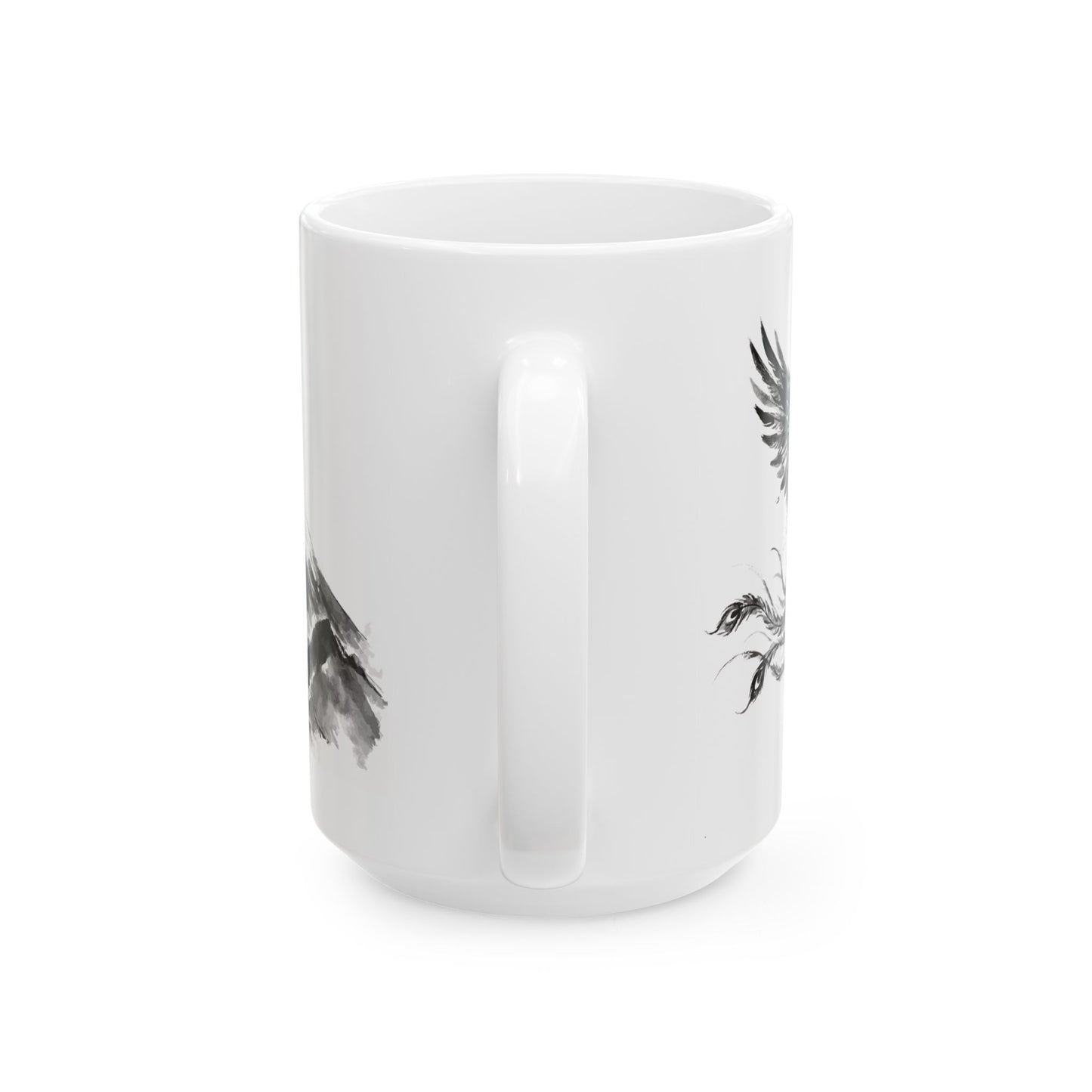 Rising Phoenix Houou over Mount Fuji Ceramic Mug - Japanese Sumi-e Zen Art Coffee Cup, Aesthetic Japandi Home Decor Gift HF1L | MU-NI Japan