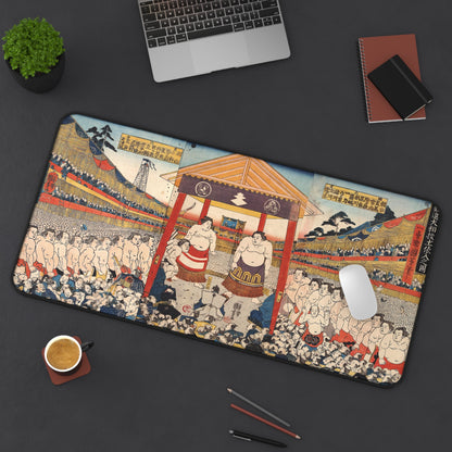 Vintage Sumo Ukiyo-e Desk Mat 16x32 inch - Utagawa Kuniyoshi Japanese Traditional Art  | MU-NI Japan