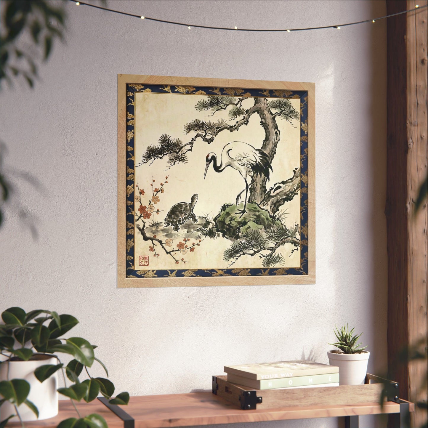 Japanese Crane and Turtle Pine and Plum Tree Matte Square Poster - Symbol of Longevity & Peace  | CT2K MU-NI Japan