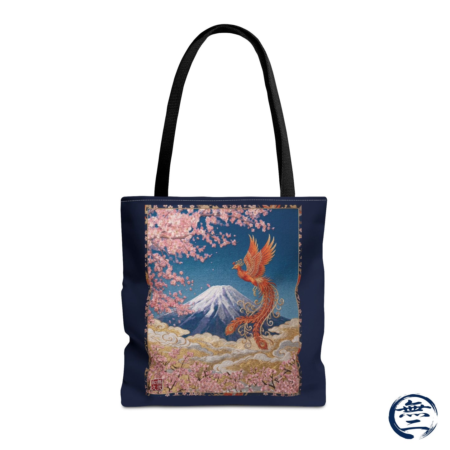 Japanese Phoenix Houou Mt Fuji Sakura Aop Tote Bag - Japandi Zen Aesthetic, Embroidery Texture Style, Mindfulness Gift HF3D | MU-NI Japan
