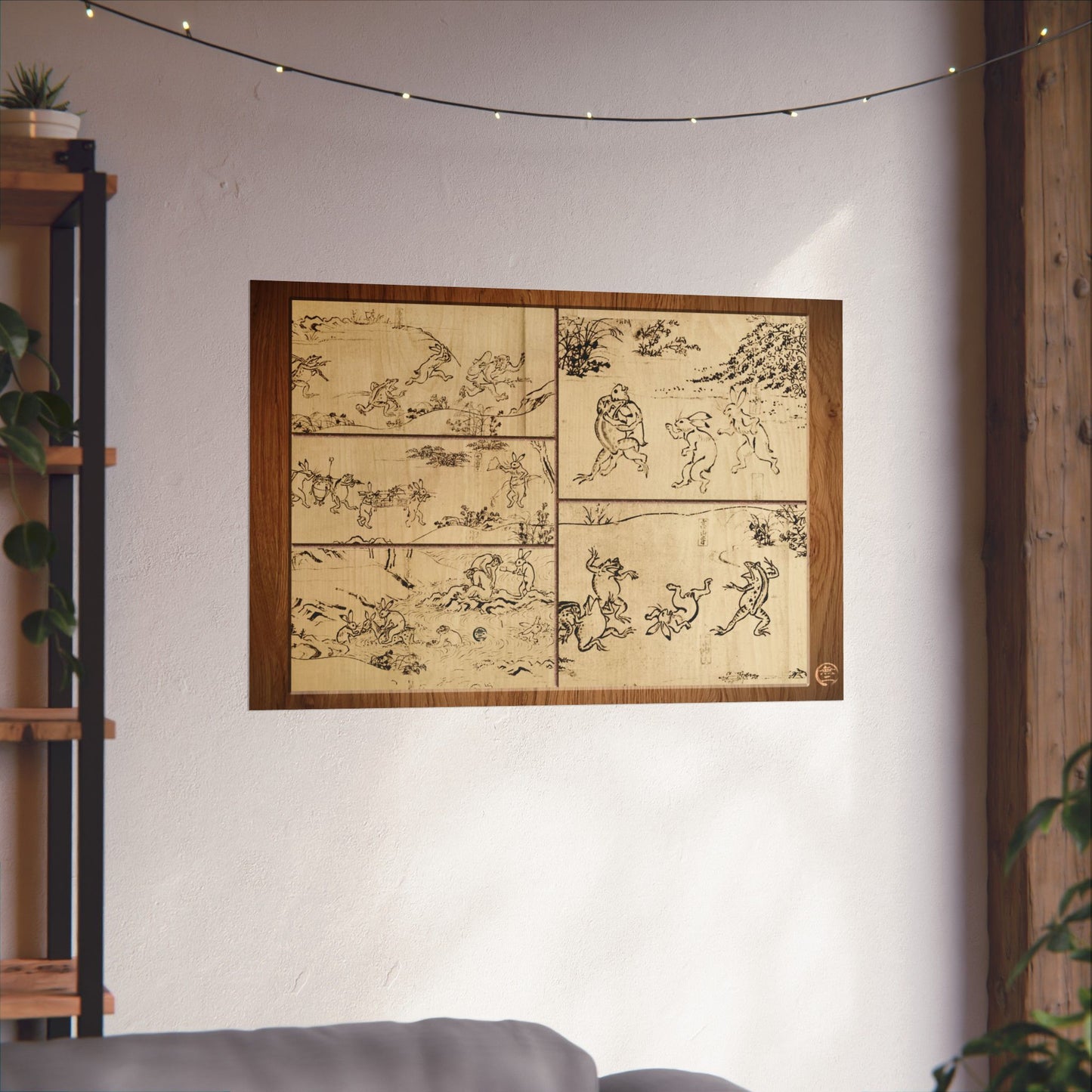 Choju Giga Frogs and Rabbits Woodburn Style Japanese Art Print- -3D Printed Frame Effect Wall Decor Poster | MU-NI Japan