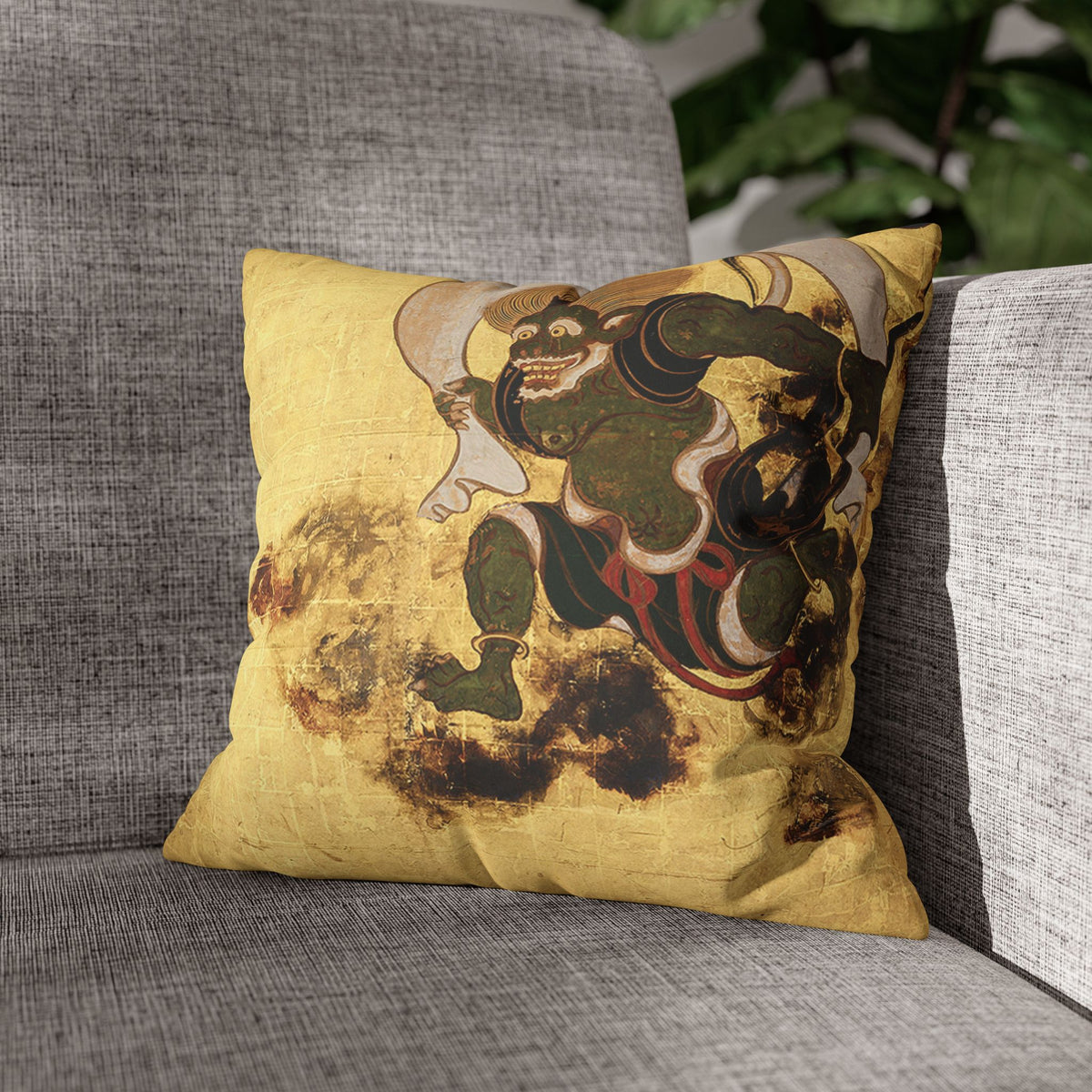 Tawaraya Sotatsu Fajin Raijin Faux Suede Pillow Case | RHC MU-NI Japan